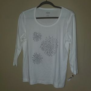 Talbots bedaziled firework 3/4 sleeve top